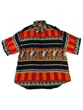 VTG 90s International MALE Art Deco African Color Button Shirt Vintage Size XL